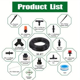 Set Of Garden Irrigation Kit; 98.4ft 1/4" Drip Irrigation Kit Garden Irrigation System With Adjustable Nozzle Dripper Automatic Irrigation Equipment S